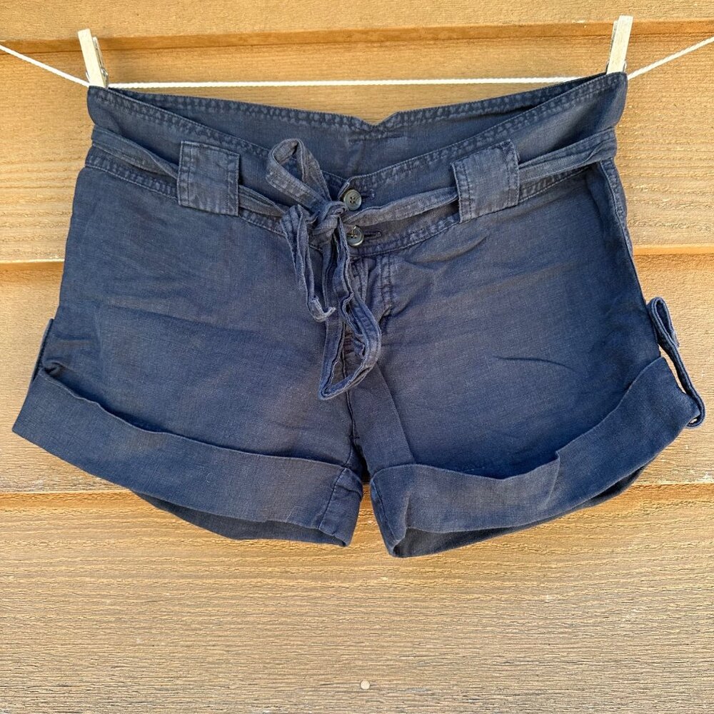 Juicy Couture Black Linen Casual Shorts Side Button Size 0